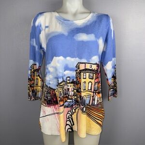 Joseph A. Sweater Women’s L Multicolor Palazzo Paris Scenic Print Art To Wear